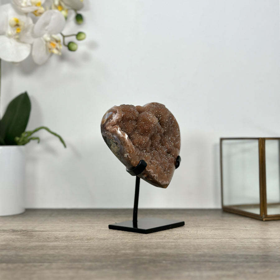 Natural Orange Tone Quartz Druzy Stone Heart - HST0327