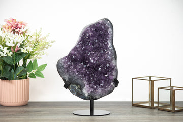 XXL Uruguayan Amethyst Stone Cluster, Extreme Shinny Crystals, Metal Stand Included - MWS0347