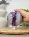 Amethyst & Banded Agate Sphere Geode with Crystal Formation - SPH0184