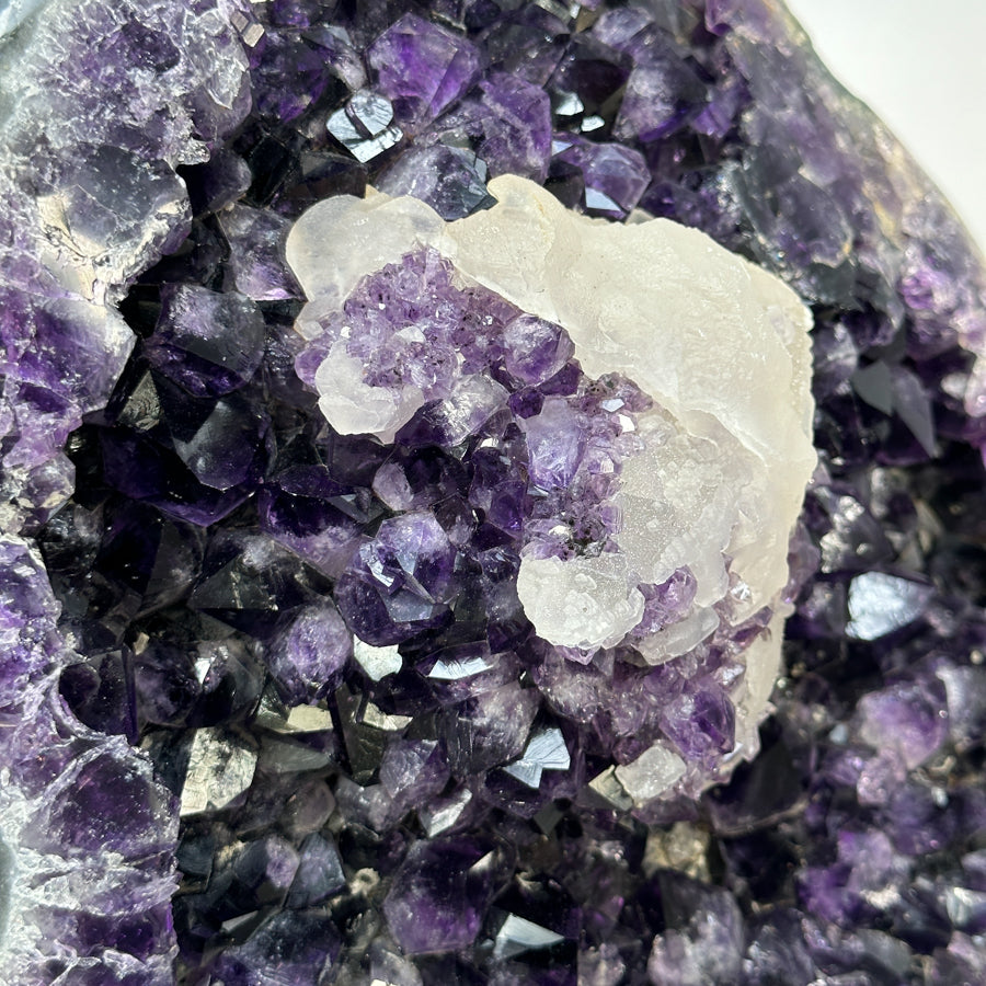 Amethyst Crystal Geode with Deep Purple Crystals and Calcite Formation - MWS2837