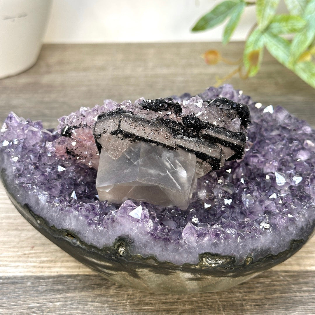Stunning Natural Amethyst Cluster with Collection Grade Calcite &amp; Hematite Formation - CBP1414