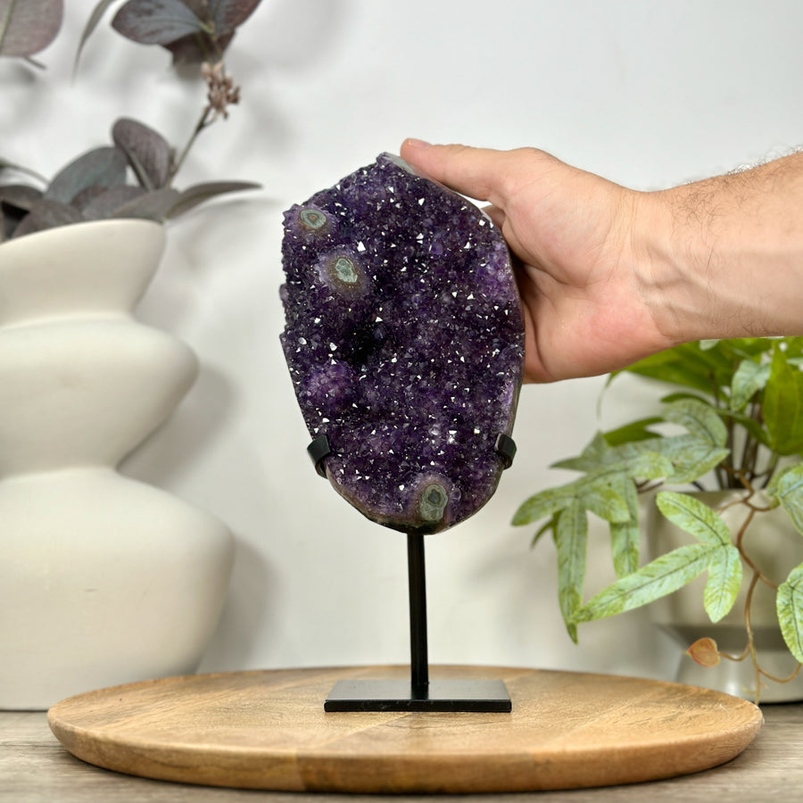 Natural Deep Purple Amethyst Cluster on Metal Stand - MWS3104