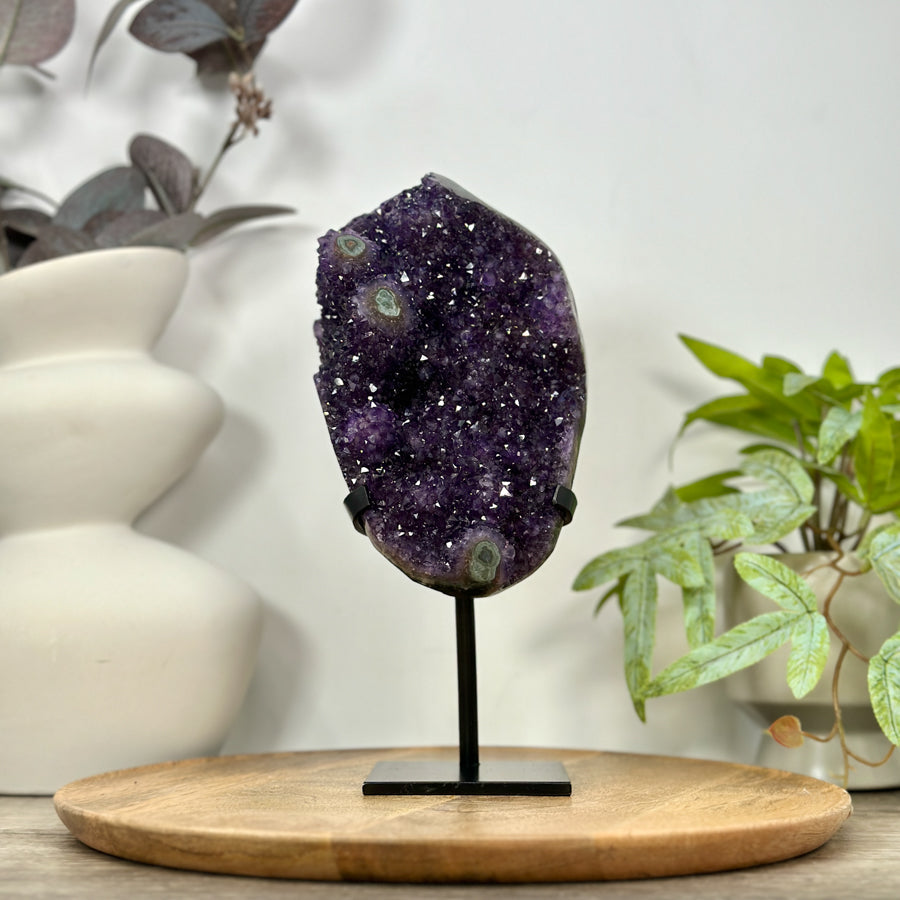 Natural Deep Purple Amethyst Cluster on Metal Stand - MWS3104