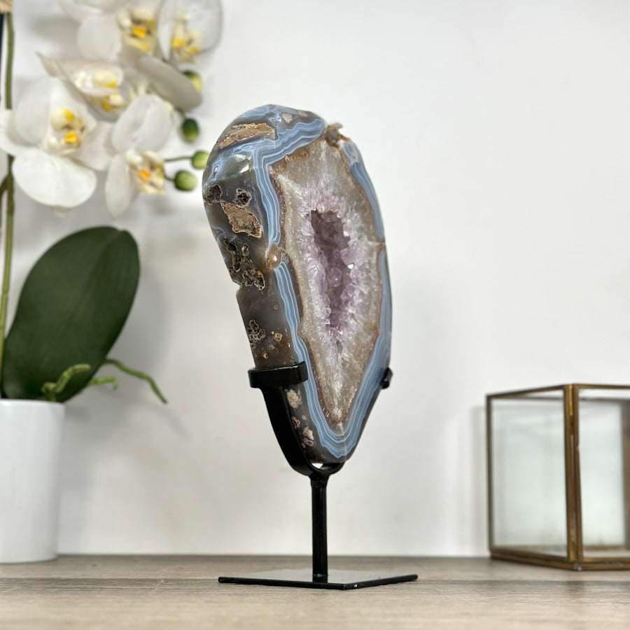 Agate Geode Slice with Amethyst Core – Unique Natural Display Piece - MWS2922