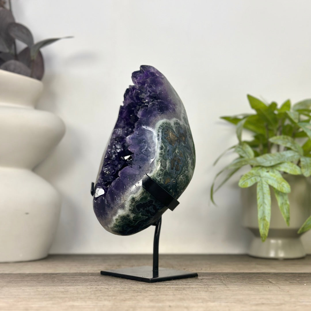 Top Quality Natural Amethyst Geode with Green Japer Shell - MWS3348