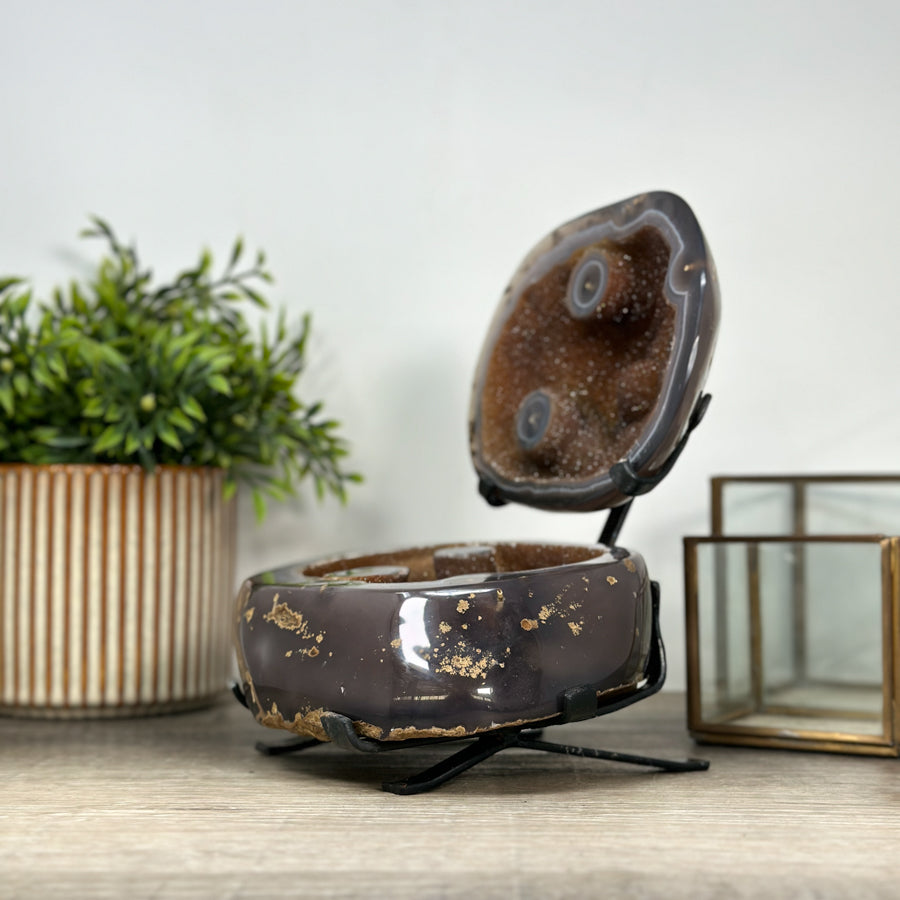 Stunning Natural Blue Agate Geode with Orange Druzy - MWS2166