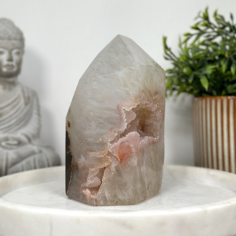 Stunning Sugar Quartz Druzy Stone Obelisk Geode  - STP0138