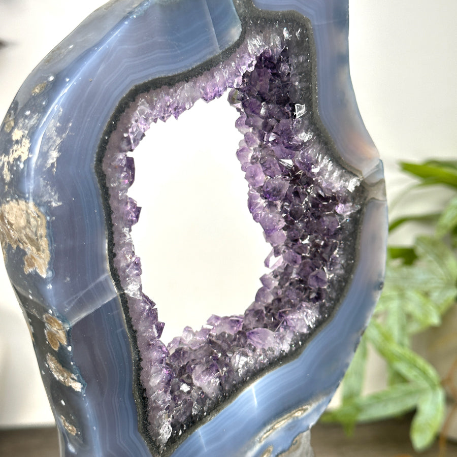 Unique Natural Uruguayan Amethyst &amp; Agate Slice Portal - MWS3249