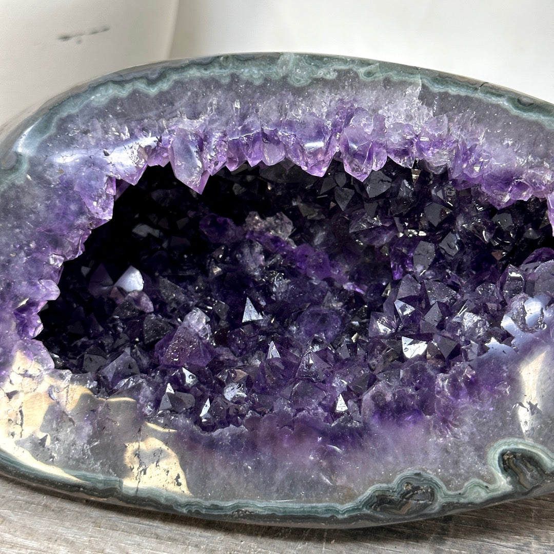 Natural Amethyst Geode with Green Jasper Shell From Uruguay - STGE0113
