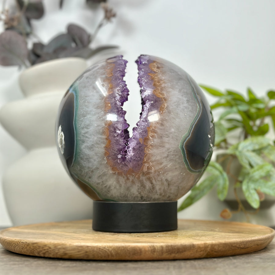 Huge Natural Amethyst &amp; Agate Sphere Geode - SPH0169