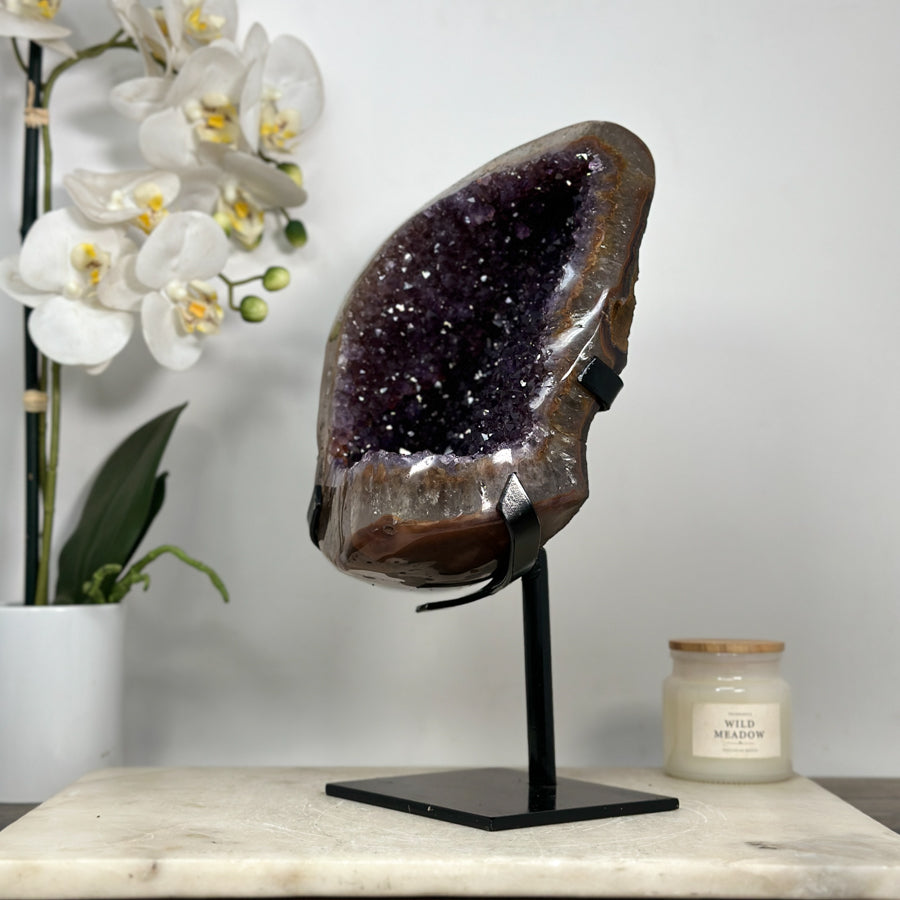 Beautiful Natural Amethyst Stone Geode with Metalllic Stand - MWS2044