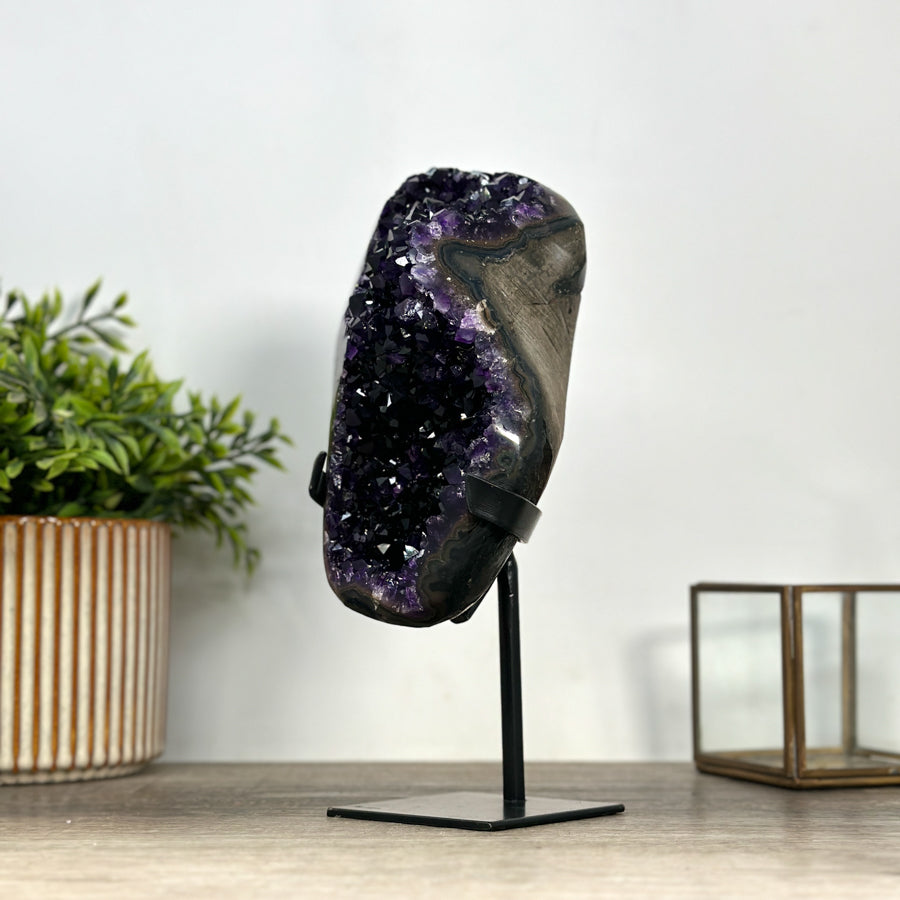 A grade Amethyst Crystal Geode with Metallic Stand - MWS2427