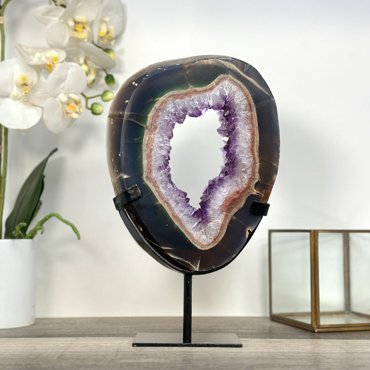 Amethyst Geode Slice Portal with Purple Crystal Center for Home Decor - MWS2657