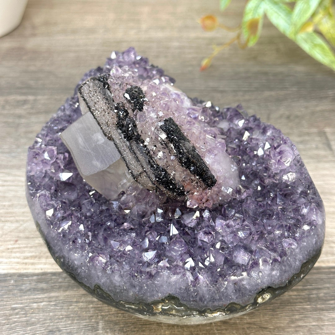 Stunning Natural Amethyst Cluster with Collection Grade Calcite &amp; Hematite Formation - CBP1414