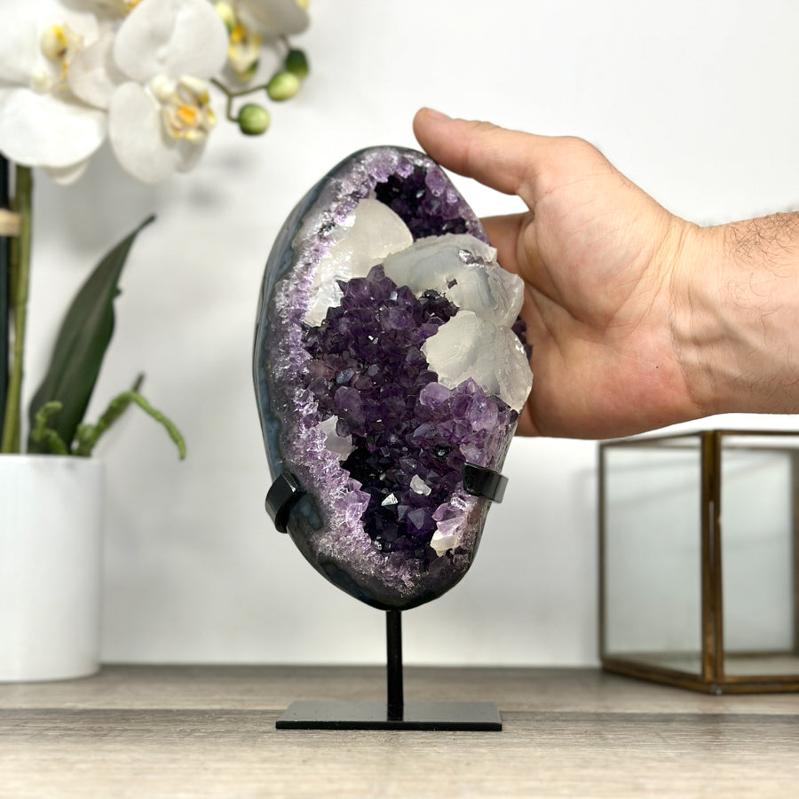 Amethyst Geode with Deep Purple Crystals and Calcite Formation - MWS2853