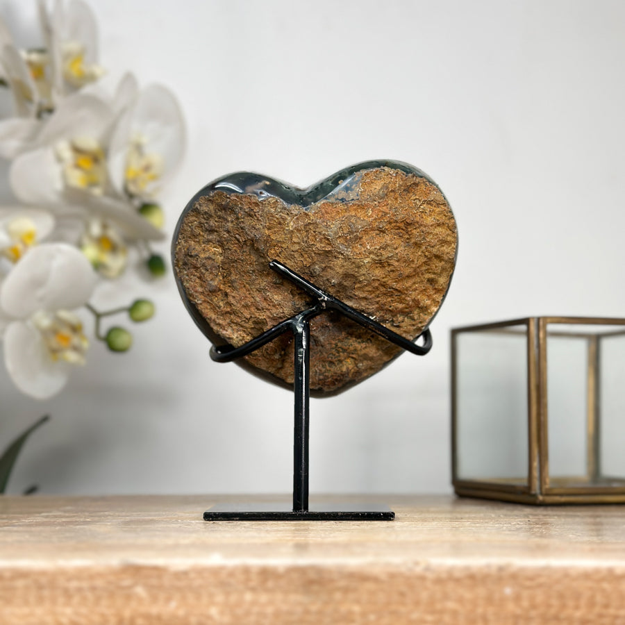 Natural Amethyst Stone Heart with Metal Stand - HST0255