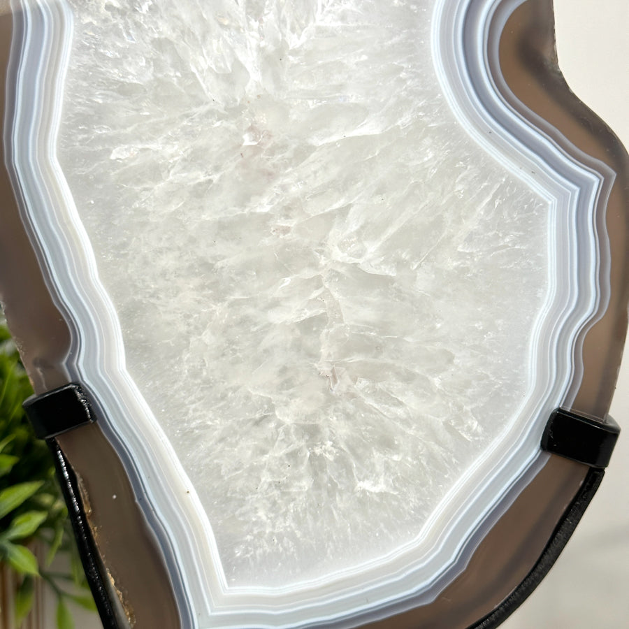 Beautiful Blue Banded Agate Slice with Metallic Stand - MWS2140