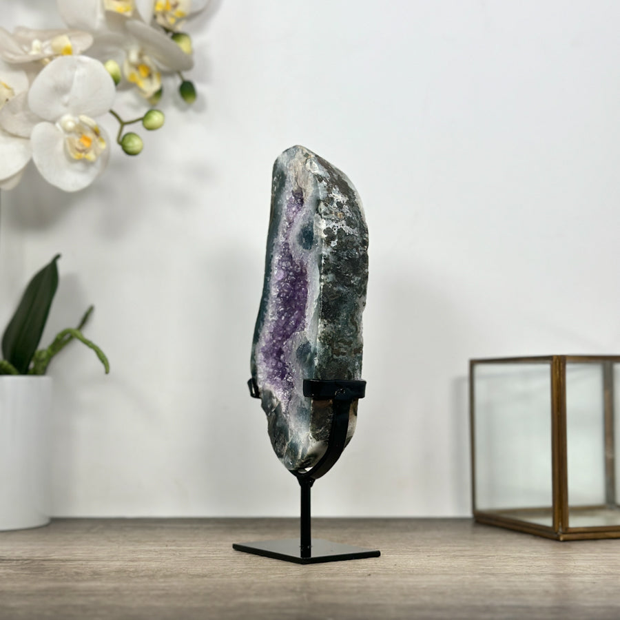 Natural Agate &amp; Amethyst Stone Slice Portal on Stand - MWS3009