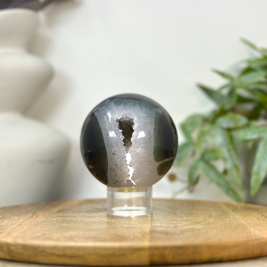 Agate &amp; Quartz Druzy Sphere Geode with Crystal Cavity - SPH0235
