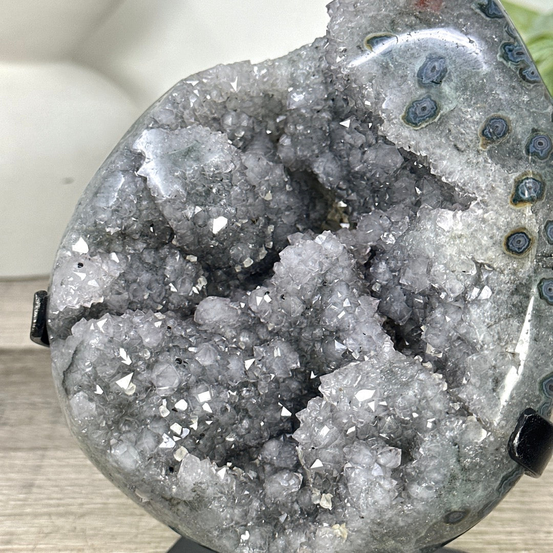 Grey Quartz Geode from Uruguay - Stand included - MWS3293