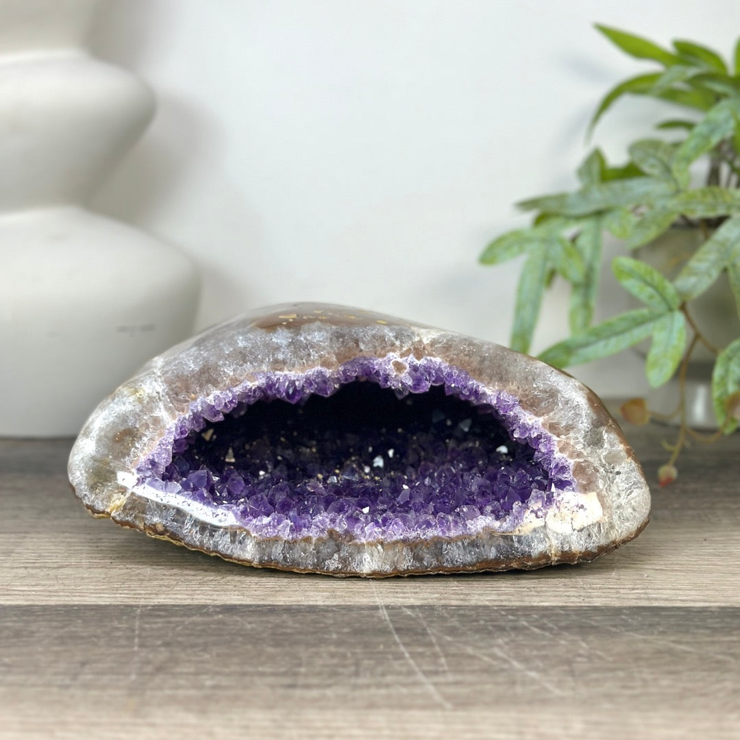 Natural Amethyst Geode with Polished Quartz Shell - STGE0049