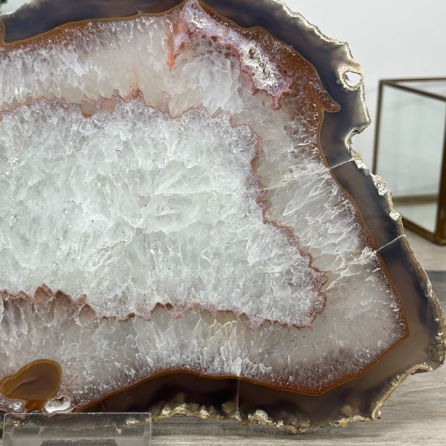 Natural Agate &amp; Quartz Stone Slice for Home Decor - SLC0012