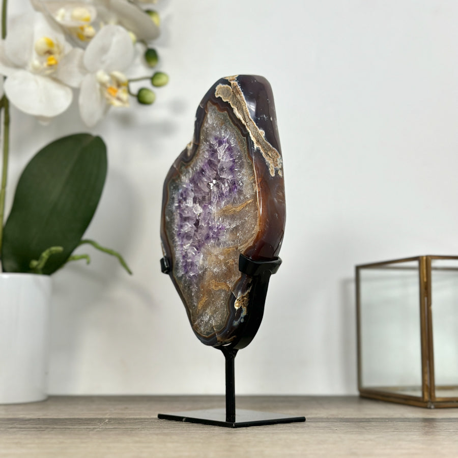 Agate Geode Slice with Purple Quartz Crystals - MWS2906