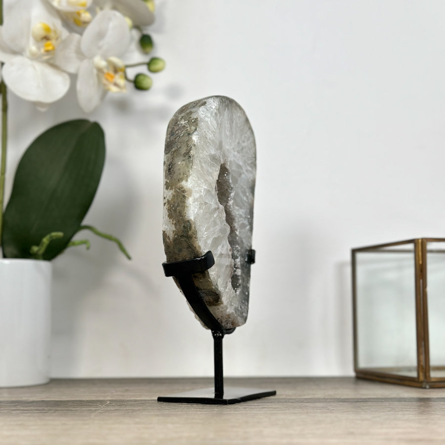 Quartz Geode Slice with Natural Druzy Crystals - MWS2908