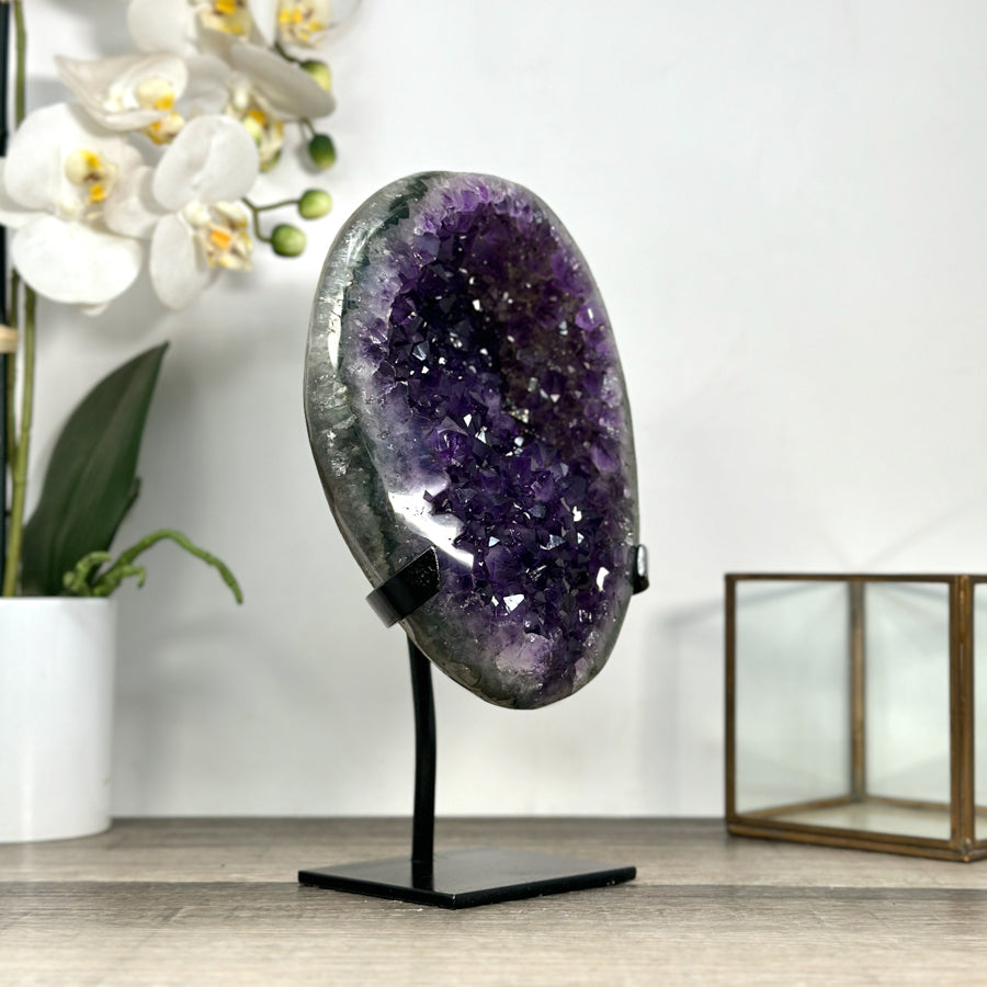 Natural Uruguayan Amethyst Geode on Metal Stand - MWS2780