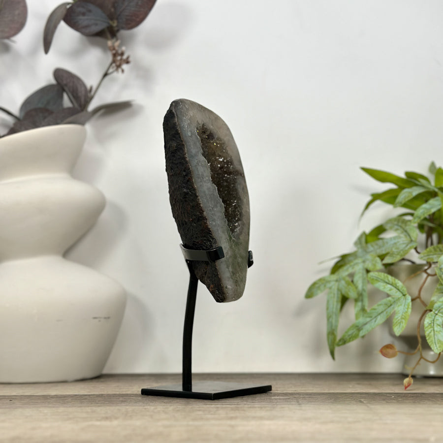 Natural Green Quartz Geode on Metal Stand - MWS3183