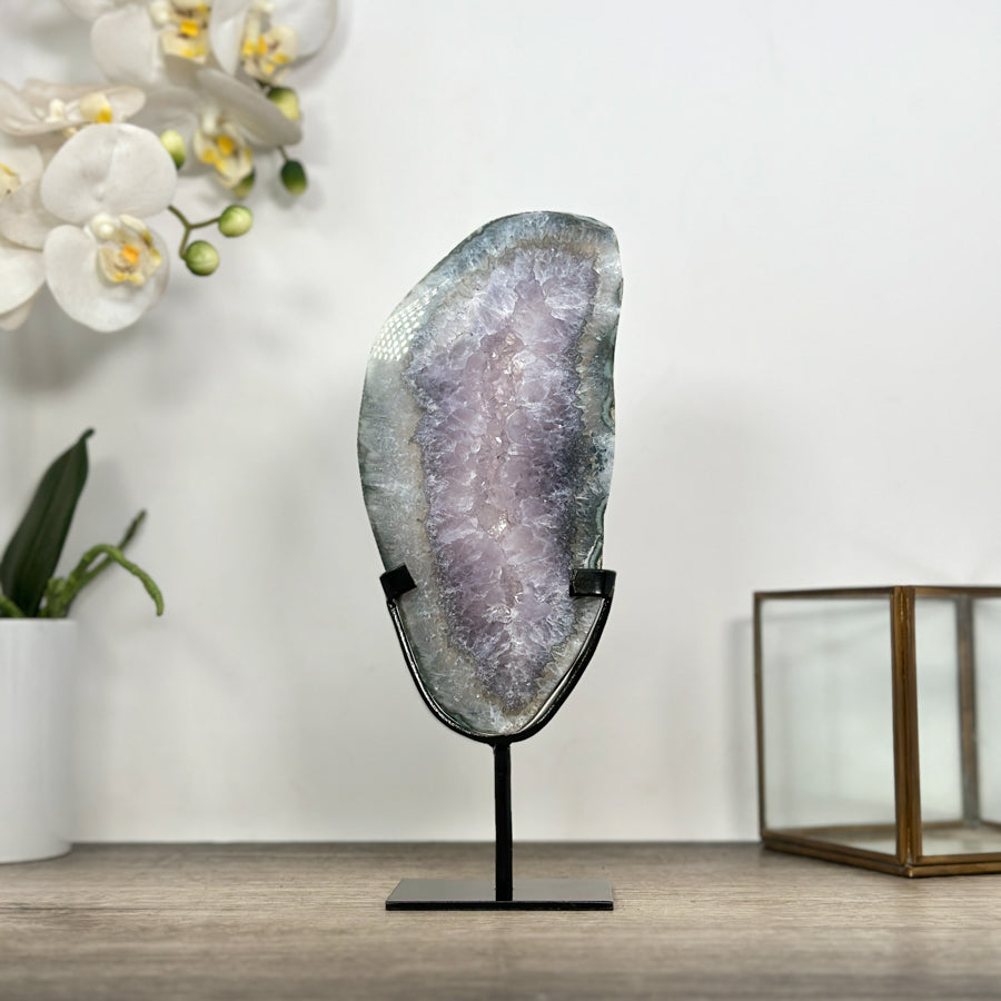 Natural Quartz Stone Slice on Metal Stand - MWS3014