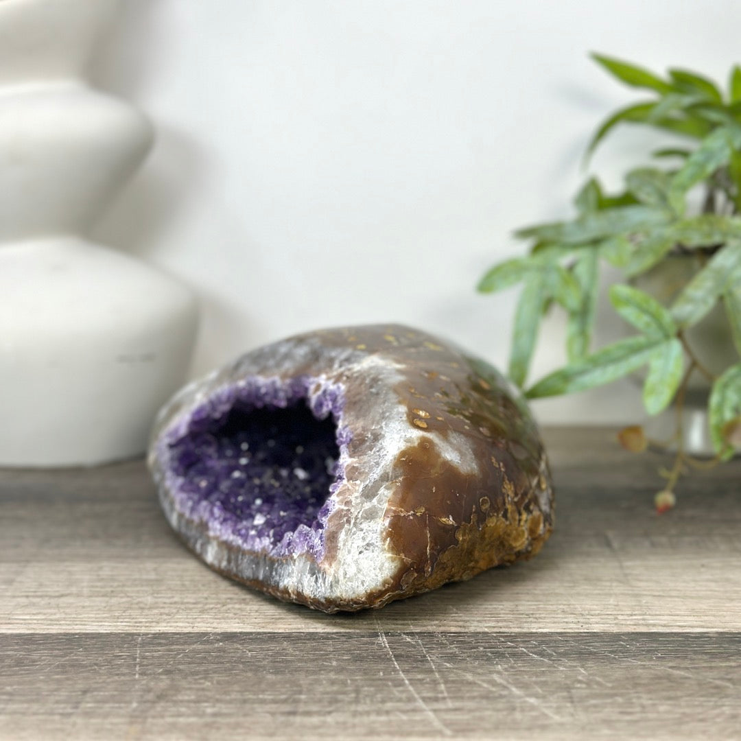 Natural Amethyst Geode with Polished Quartz Shell - STGE0049