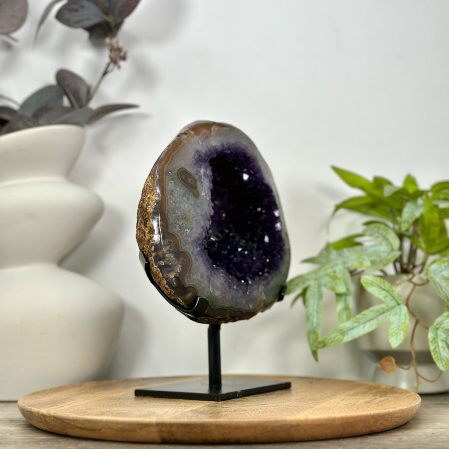 Amethyst &amp; Agate Geode with Polished Shell on Metal Stand - MWS3106