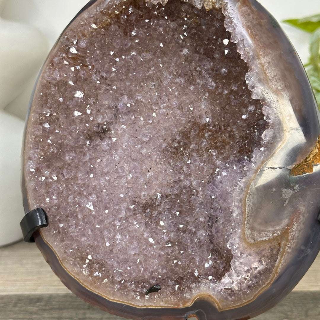 Natural Agate &amp; Amethyst Natural Cave - Handmade Metal Stand Included - MWS3344