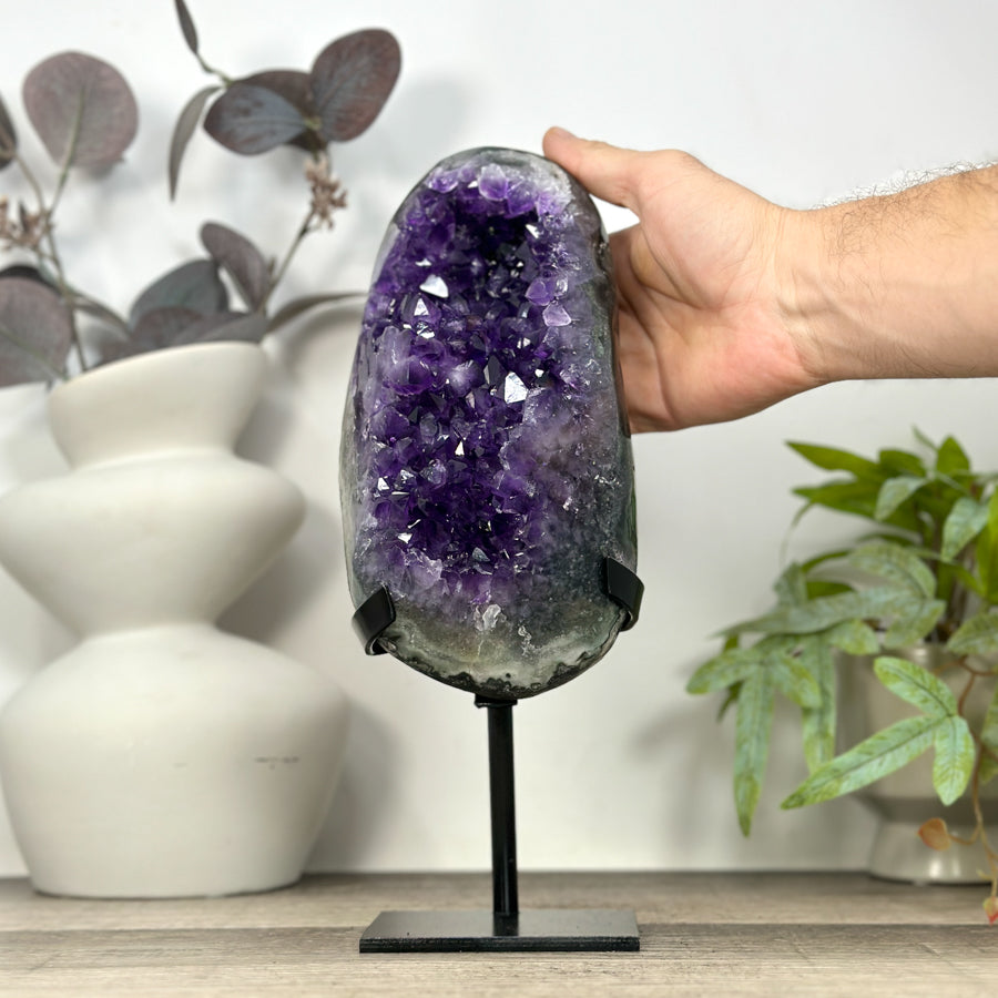 Deep Purple Natural Amethyst Geode with Jasper Shell - MWS3219
