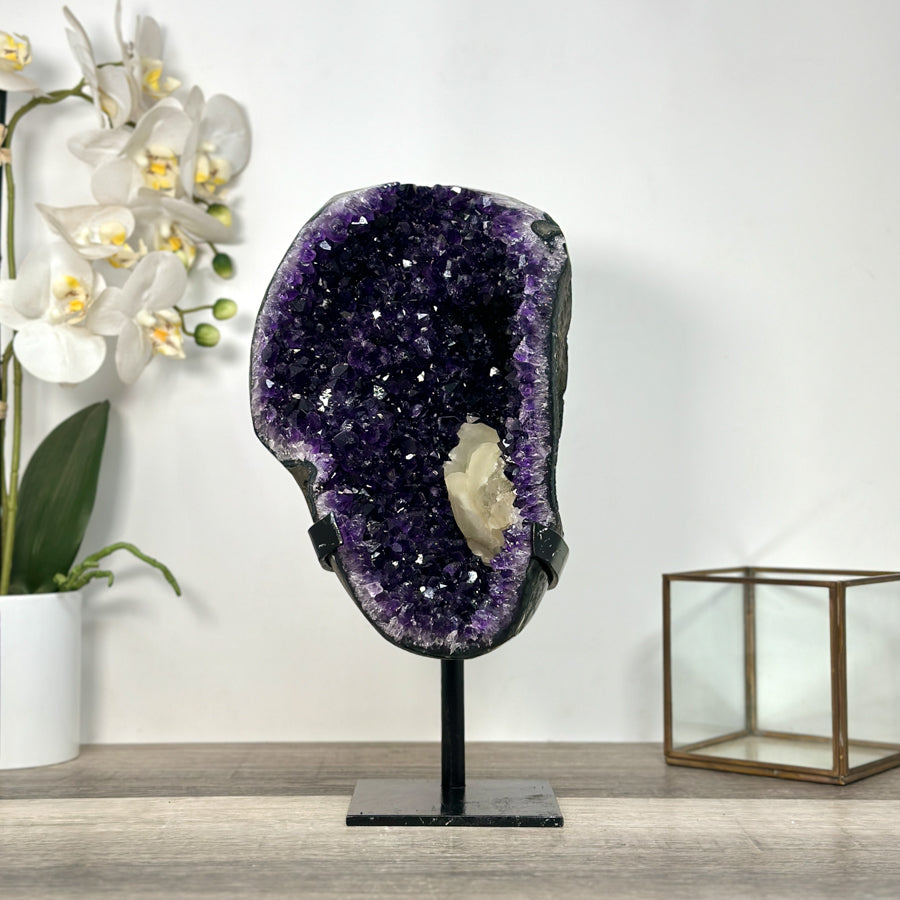 Top Quality Amethyst Geode With Calcite on Metal Stand - MWS2752