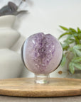 Amethyst & Banded Agate Sphere Geode with Druzy Crystal Cavity - SPH0182