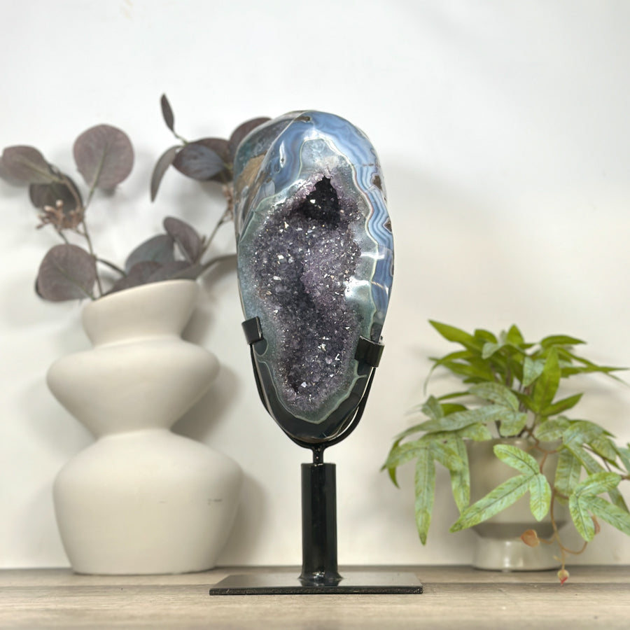 Unique Double Amethyst &amp; Agate Geode with Rotary Stand - MWS3176