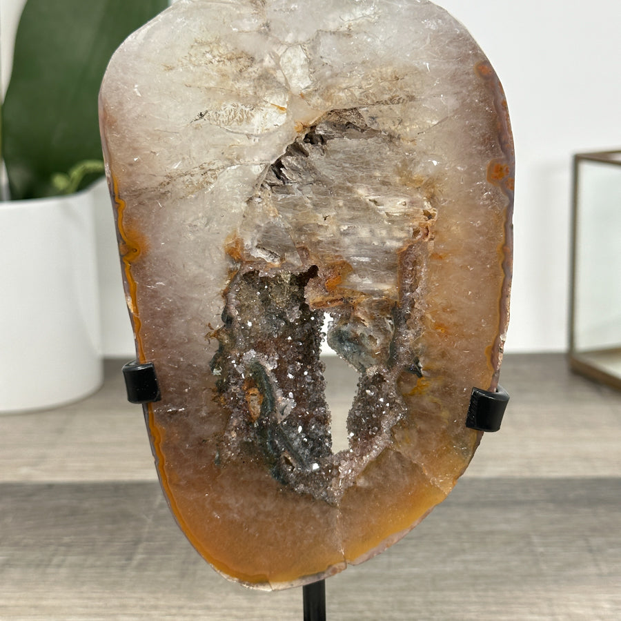 Rare Quartz Portal on Metal Stand with Green tone Druzy Crystals - MWS2902
