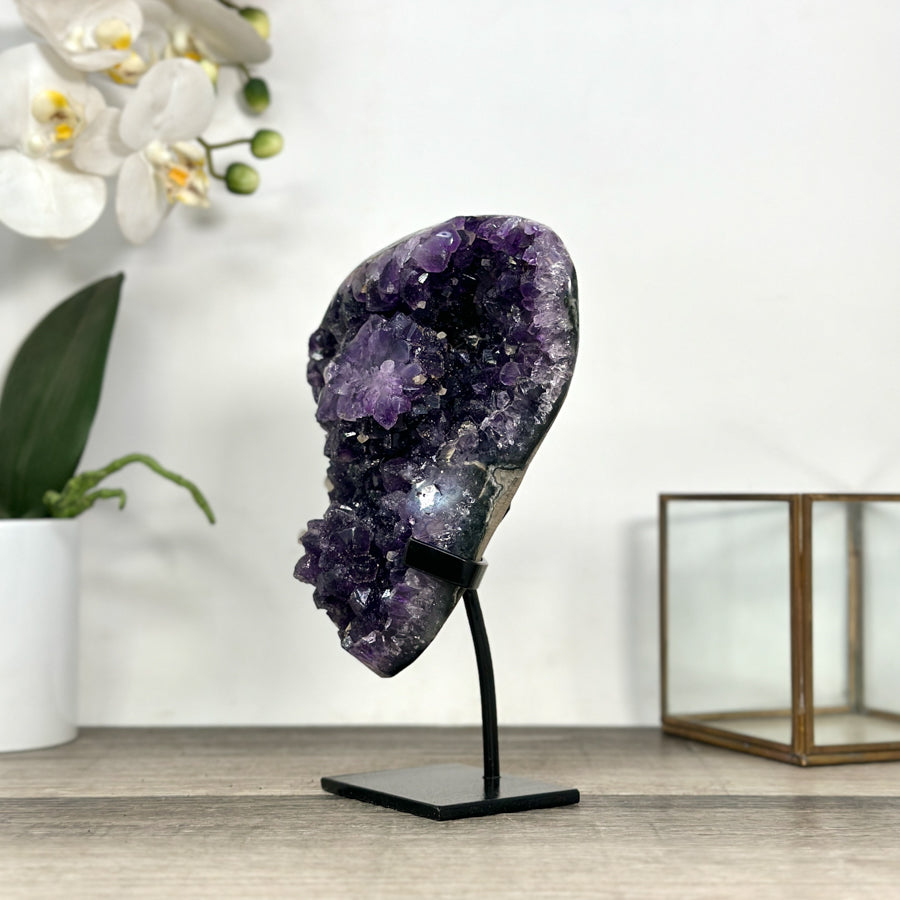 Uruguayan Amethyst Crystals Specimen on Metal Stand - MWS2816