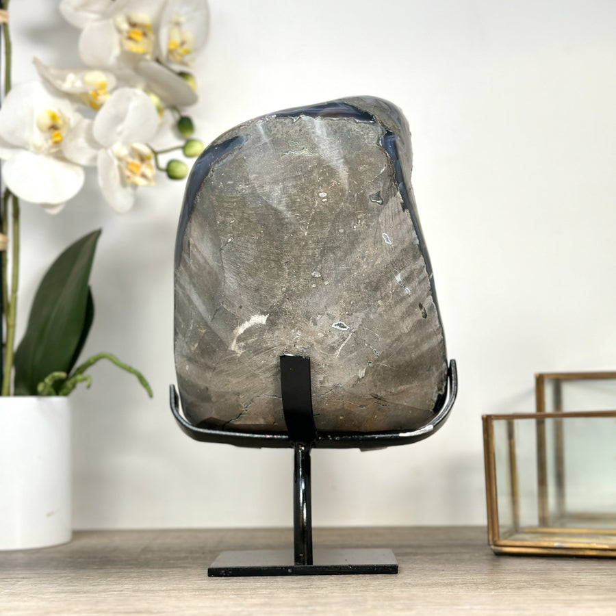 Natural Amethyst and Agate Specimen with Black Hematite Formations - MWS2394