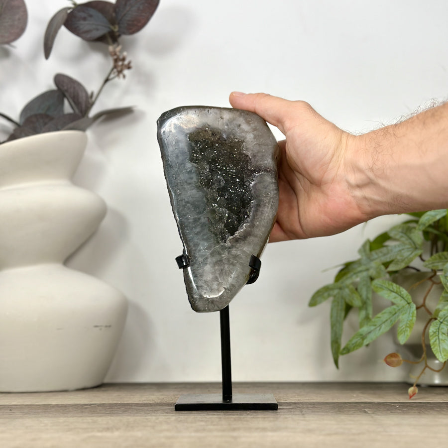 Natural Green Quartz Geode on Metal Stand - MWS3183