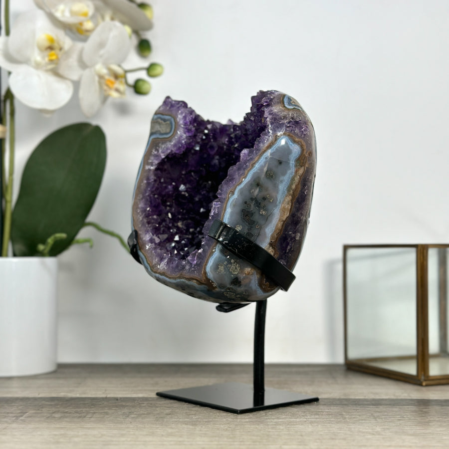 Uruguayan Amethyst Geode with Deep Purple Crystals &amp; Agate Shell - MWS2893