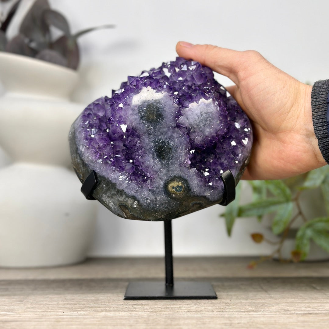 Natural Deep Purple Amethyst Cluster on Metal Stand - MWS3310