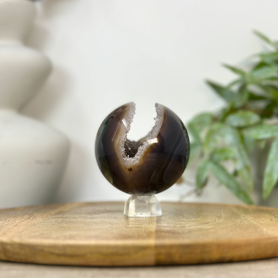 Agate &amp; Quartz Druzy Sphere Geode - SPH0223