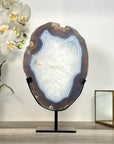 Agate Slice from Uruguay with Crystal Center on Stand for Home Decor - MWS2662