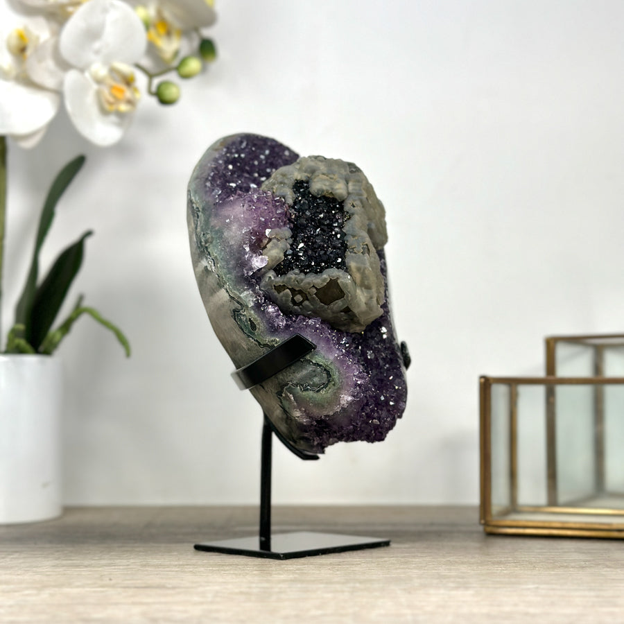 Stunning Amethyst Cluster with Unique Calcite &amp; Black Hematite Formation - MWS2337