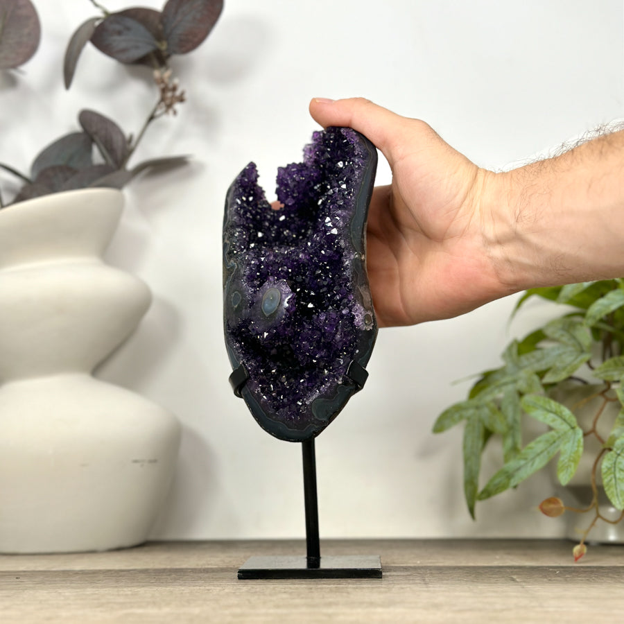 Natural Agate &amp; Amethyst Geode on Metal Stand - MWS3180