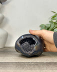 Polished Agate Stone Geode with Black Quartz Druzy - STGE0059