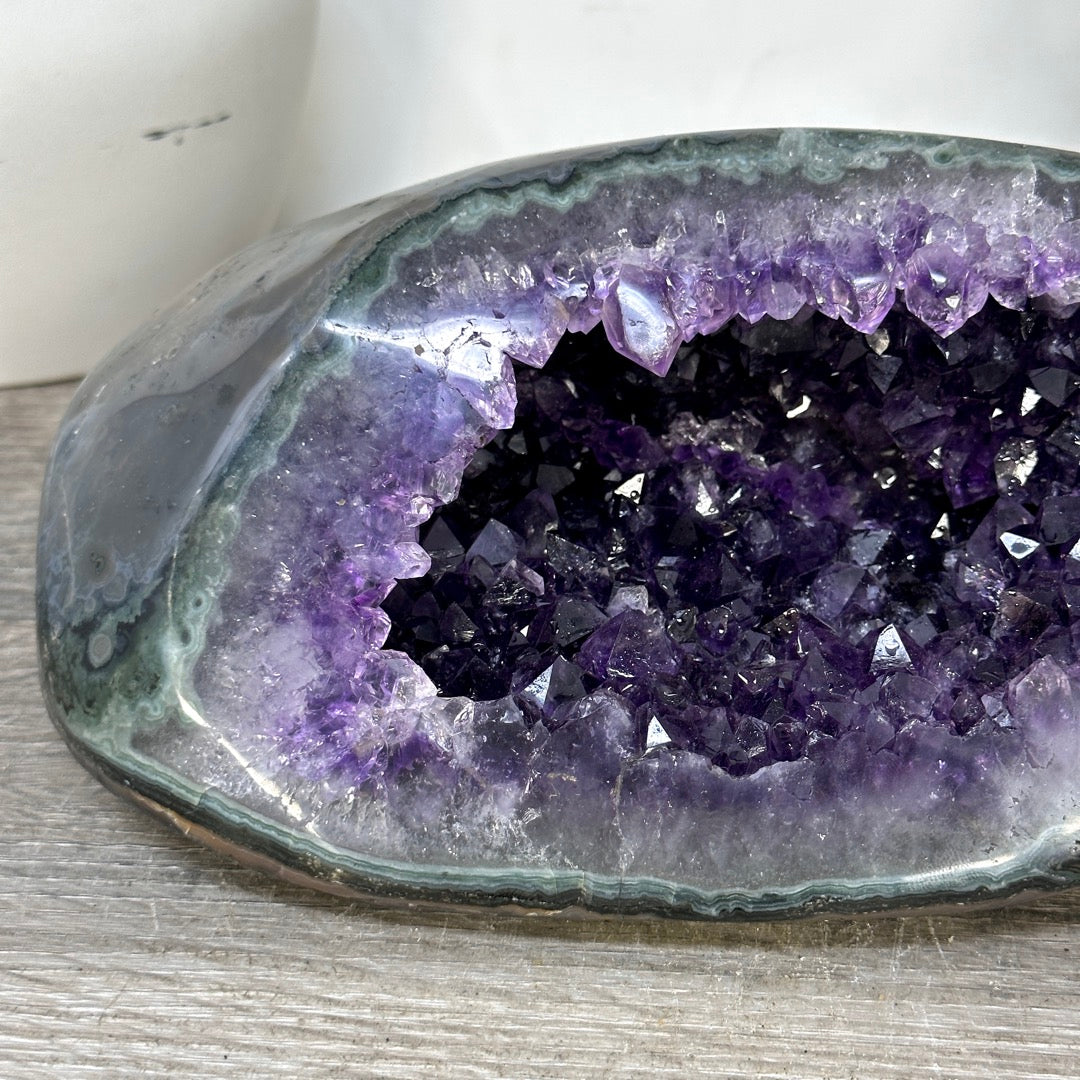 Natural Amethyst Geode with Green Jasper Shell From Uruguay - STGE0113
